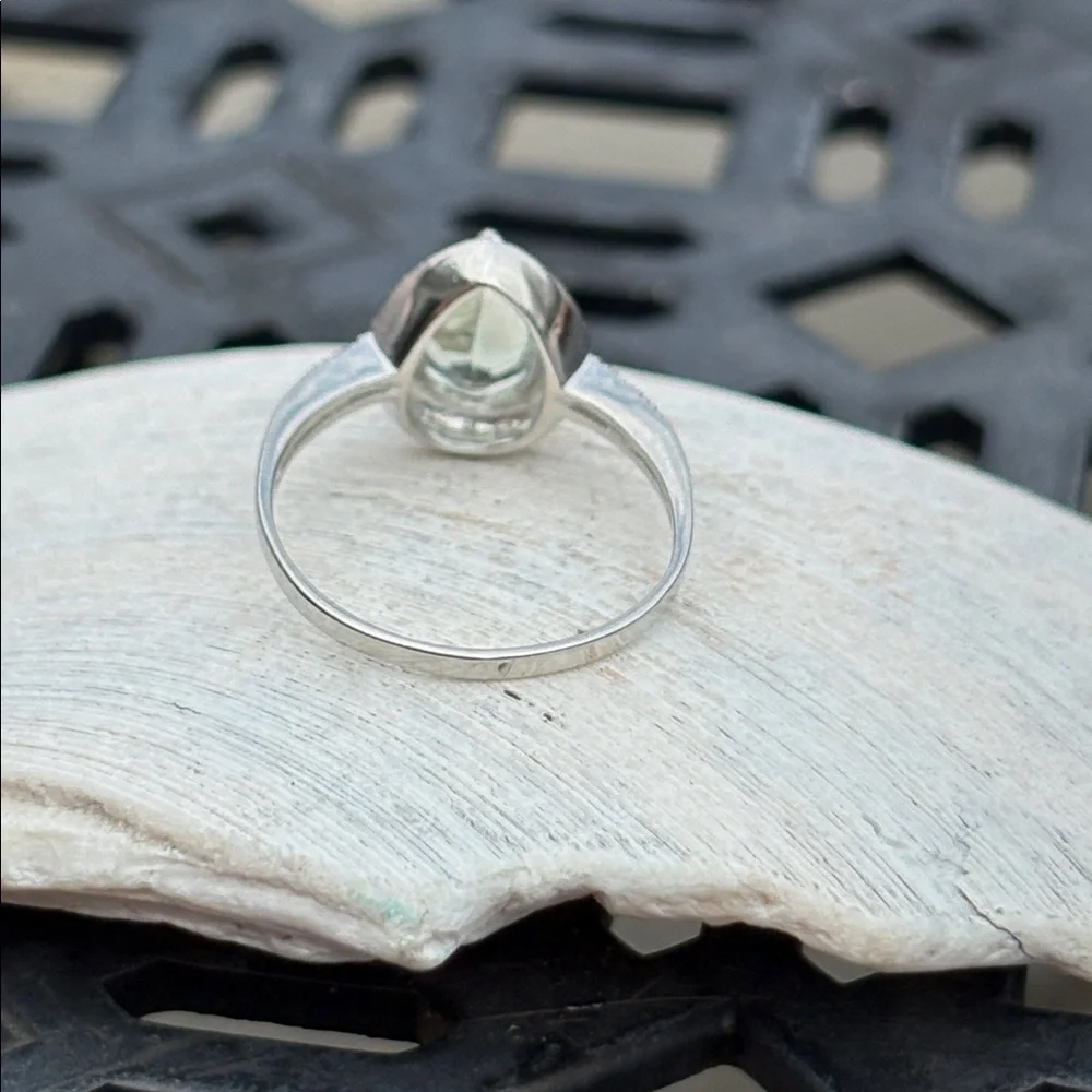 Genuine Natural Prasiolite Diamond Ring Sterling Silver Pear Cut Halo Sze 7